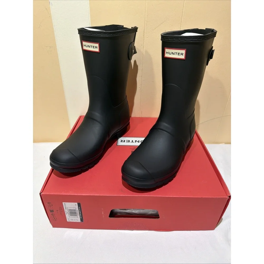Hunter Original Women's Short Back Adjustable black Rain Boots. Size‎ US 11. New